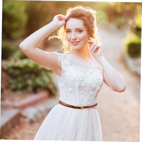 BESPORTBLE 2Pcs Retro Thin Waist Belt for Women Stylish PU Leather Dress Belt with Buckle Versatile for Dresses Shirts and Pants Caramel Black4