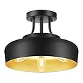 TOBUAS 3-Light Semi Flush Mount Ceiling Light Fixture, Industrial Metal Black Gold Ceiling Light, Farmhouse Metal Close to Ceiling Light for Hallway Living Room Bedroom Bathroom Balcony, E12, No Bulb