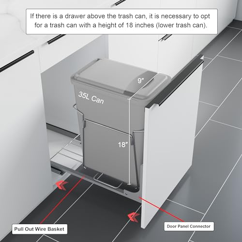 Image of Dowell B15 Aluminum Base Wastebasket Pullout with Door Mount and 35Qt /9Gal Plastic Bin (4012 0115+35)