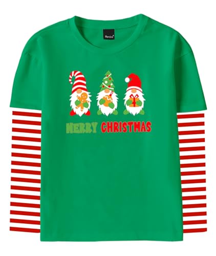 Image of Remimi Unisex Kids Christmas Long Sleeve Shirt Xmas Print Stripe Shirts 2-12 Years