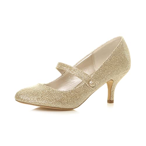 AJVANI Low mid Heel Mary Jane Strap Work Party Court Shoes Size 4 37