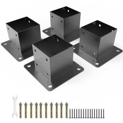 YEOOE Base de poteau de 10,2 x 10,2 cm, supports de poteau avec revêtement en poudre, taille intérieure de 8,9 x 8,9 cm, base d'ancrage en acier au carbone robuste pour terrasse, porche, balustrade,