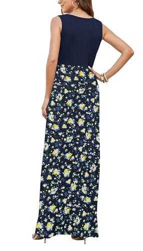 Image of AUSELILY Maxi Dresses for Women Summer Casual Sleeveless V Neck Wrap Dress | Sleeveless Long maxi dress with wrap V neck & side pockets, for formal cocktail, beach & casual daily wear