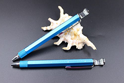 2PCS PACK 7 in 1 Multi-function Metal Tool Pen with Ruler,Ballpoint Pen,Phone holder,Stylus,2 Screw Driver and Opener, Multifunction Tool pen Fit for Mens Gift (Model C, 2PCS LIGHT BLUE)