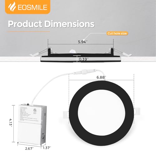 EOSMILE 6 Pack Black Recessed Lighting with Night Light 6 Inch, 2700K 3000K 3500K 4000K 5000K Selectable, Canless Wafer Light, 12W, 120V, 1100LM, Dimmable, ETL FCC by EOSMILE - Used condition - Image 8