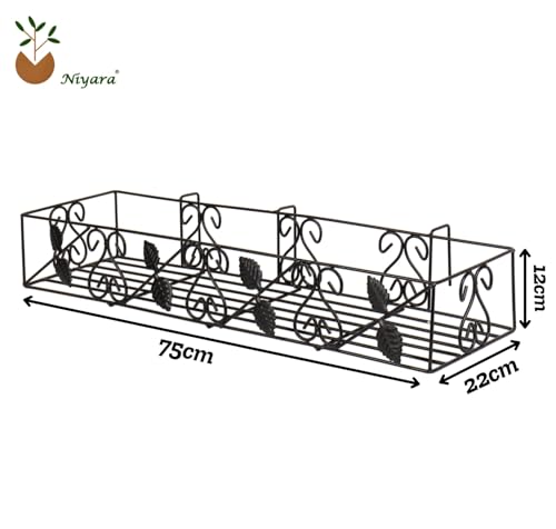 Image of Niyara || Metal Planter Stand || Flower Pot Stand for Railing Planters || Plant Stand Indoor Hanging Pot|| (Set of 1) Large - 75 cm (Leaf design)