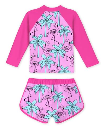 Image of TUONROAD Girls 2 Pieces Rash Guard Swimsuit Long Sleeve Tankini for 4-10 Years