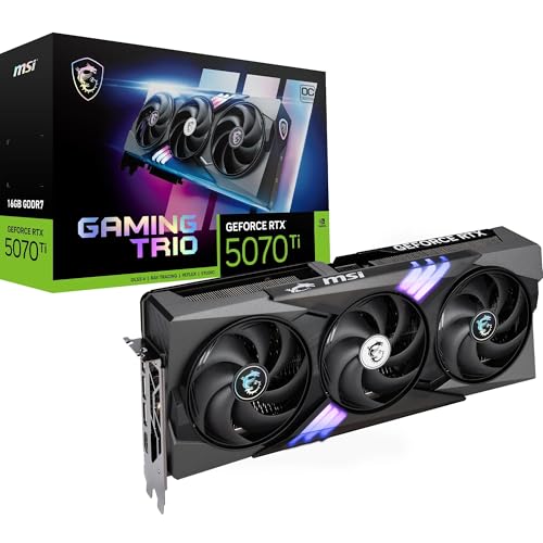 MSI NVIDIA GeForce RTX 5070 Ti 16G Gaming Trio OC Plus Carte Graphique - 16 Go GDDR7 (28 GB/s, 256-bit), PCIe 5.0 - TRI FROZR 4 (3 x Ventilateurs STORMFORCE) - RGB - HDMI 2.1b, DisplayPort 2.1b