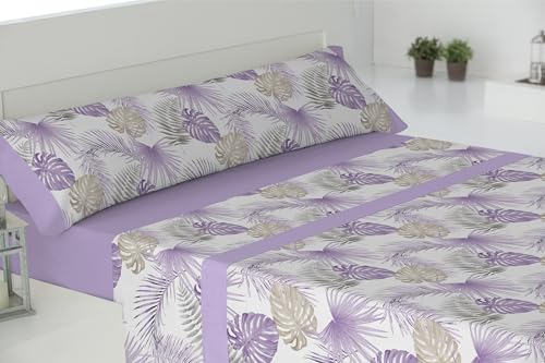 Cisne Rojo Juego Sábanas Poliéster Algodón para Cama 150 cm. Color Malva. Modelo Hawai. (200063-150-MV)