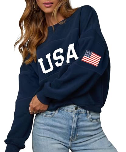 LEEDYA Womens Oversized Fleece USA Sweatshirt Winter Trendy Long Sleeve
