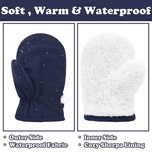 Image of Sarfel 2 Pairs Toddler Gloves Waterproof Toddler Winter Mittens for Kids Snow Gloves Warm Baby Winter Mittens for Boys Girls, Navy & Black, 2-5T