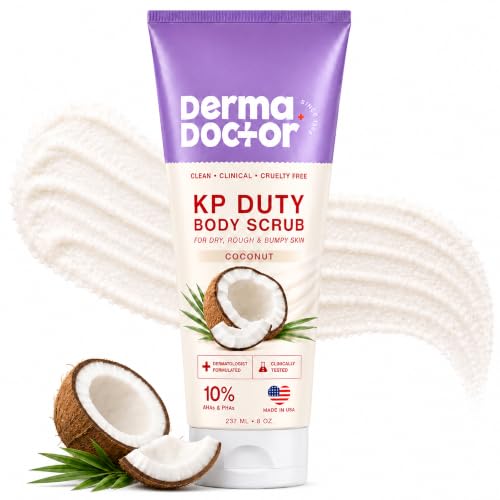 Image of DERMAdoctor KP Bump Eraser Coconut Body Scrub with 10% AHAs + PHAs for Keratosis Pilaris, Dry, Rough & Bumpy Skin, Dermatologist Formulated Exfoliating Scrub with Glycolic and Lactic acids - 8 fl oz