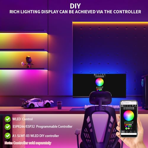 Image of WS2812B IC RGB 5050SMD ECO Individual Addressable LED Strip Light, 3.2FT 144LED /m Flexible Full Color IP30 DC5V Black PCB for DIY Project (No Power Adapter or Controller)