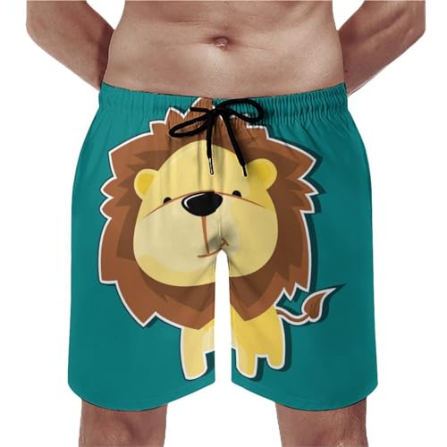 Shorts de bain homme imprimé lion avec poches et cordon de serrage réglable