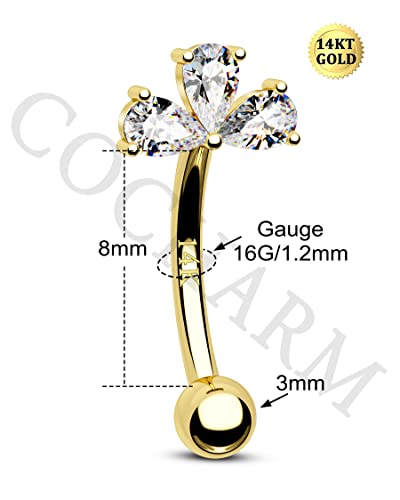 Cocharm 14K Gold Rook Earrings For Women 16G Yellow Gold Flower Rook Piercing Gold 14K Rook Jewelry 14Kt Gold Rook Jewelry 16 Gauge 8Mm Rook Barbell #TOP2