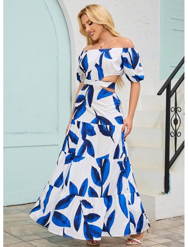 Image of oyyniis Women High Waist Floral Print Large Hem Long Dress Robe Female Clothes 2024 Chic Sexy Off The Shoulder Maxi Dresses