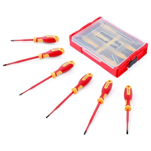 CRIPOP 6 PCS Insulated Screwdrivers Set with Tool Storage Case, 1000V Insulated Electrician Screwdrivers Set features 3 Phillips, 2 Slotted and 1 Square Tips