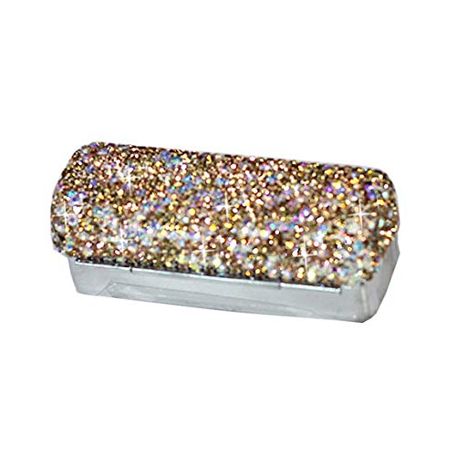 Lipstick Bling Rhinestone Crystal Case Storage Organizer Box with Mirror for Women's Lipstick Holder-Cosmetic Storage Kit (Gold)