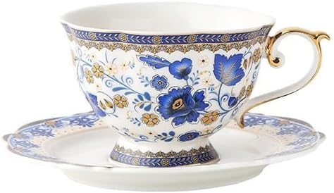 Ceramiczny Zestaw Filiżanek Do Kawy I Herbaty Ze Spodkiem Niebieskie Kwiaty Garncarski Kubek Do Kawy I Zestaw Spodków, Prezent Urodzinowy Do Biura I Domu
