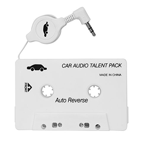 OBEST Cassette Tape Adaptador para Coche para iPod, iPad, iPhone, MP3, MP4 Dispositivos Móviles 3.5 mm Jack 70 cm Cable Retráctil, Blanco