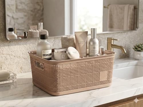 Image of SKI Vogue H1 Multipurpose Storage /Organiser Basket with Lid for Fruits, Toys, Books, Stationery, Cosmetics | Organise Kitchen, Wardrobe, counter-tops - 3 Pcs Set Brown (Small)