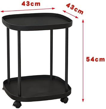 Bedside Shelf Table, 2 Tier Storage, Made of Lightweight Polypropylene, 16.9 x 16.9 x 21.3 inches 43 x 43 x 54 cm, Movable, Silent Casters, Stable Load Capacity, Space Saving, Easy Care, For