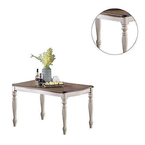 Poundex Rectangular Dining Table, White/Walnut