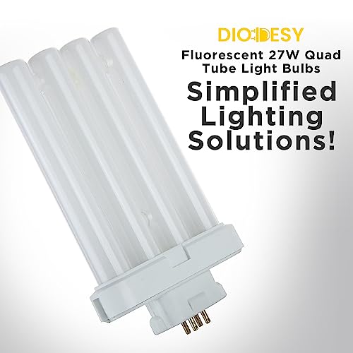Diodesy Fml27/65K/2Pk Fluorescent 27W 6500K Daylight Quad Tube Fml Cfl Plugin Light Bulbs, 4-Pin Gx10Q-4 Base, 6500K-Daylight, 2 Pack #TOP1
