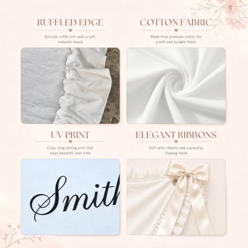 Image of Custom Wedding Last Name Banner with Ruffle Edge and Ribbon Bows, Personalized Family Name Sign, Wedding Welcome Banner for Ceremony Entrance, Reception Decor, Bridal Shower, Engagement Party