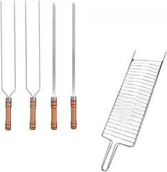 KIT ESPETOS E GRELHA PARA CHURRASCO (KIT 1 ESPETO SIMPLES 1 DUPLO)