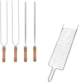 KIT ESPETOS E GRELHA PARA CHURRASCO (KIT 1 ESPETO SIMPLES 1 DUPLO)