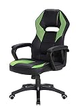 Mobili Rebecca® Chaise de Bureau Fauteuil Gamer Simili-Cuir Nylon Noir Vert Design Ergonomique (Cod. RE6211)