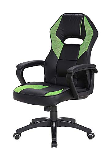 Mobili Rebecca® Chaise de Bureau Fauteuil Gamer Simili-Cuir Nylon Noir Vert Design Ergonomique (Cod. RE6211)
