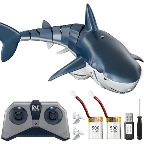 TEMI Télécommande de requin jouet de haute simulation, lumière et eau pulvérisée pour lac,...