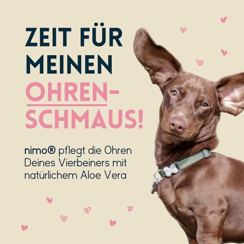 nimo® Ohrenreiniger | für Hunde, Katzen & Haustiere mit Aloe Vera & Panthenol | schonend natürliche Reinigung gegen Juckreiz, Infektionen, Ohrenschmalz, Entzündung & Ausfluss | minimiert Kopfschütteln