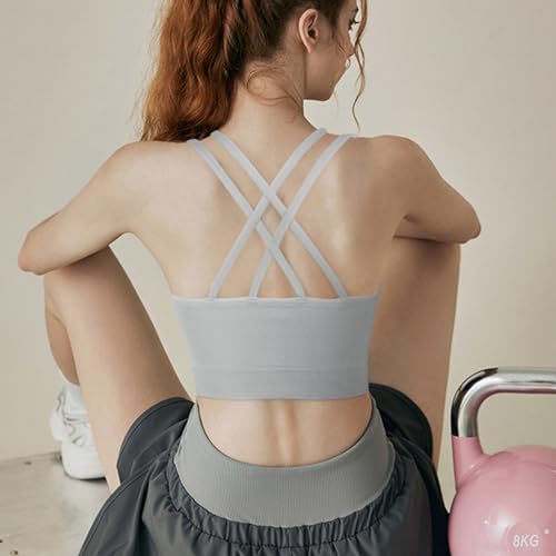Image of WOYYHO Cross Back Sports Bra for Women Padded Medium Support Workout Bra | 3 Pack, Strappy, Removable Pads, Soft, Spaghetti Strap, Moisture-Wicking, Seamless, for Athletic Yoga Gym Fitness Daily