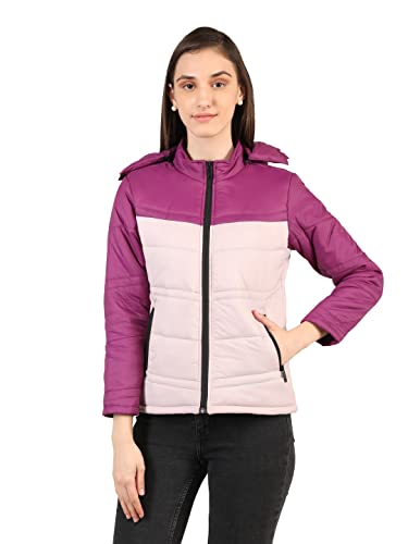Image of CHKOKKO Polyester Women's Winter Standard Length Quilted Jacket Light Plum Baby Pink S, Small