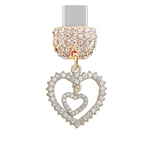 Tapón anti polvo Tipo C con cristal de doble corazón para iPhone 16 y Samsung
