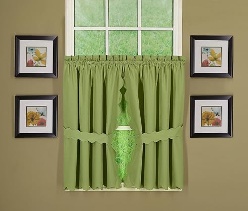Today's Curtain, Orleans Scallop Curtain, Sage 36" Tier Pair and Tieback, 60" W x 36" L, Sage