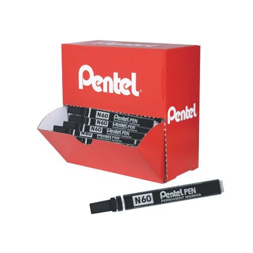 PENTEL Pack de 36 marqueurs permanents corps métal N60 pointe ogive encre noire