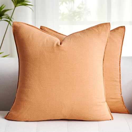 Cushion Covers 45x45, Orange Boho Pillowcases Soft Cotton Linen Decorative Square Throw Pillow Cover Luxury Cushions Case for Sofa Chair Living Room Bedroom Car Office Garden Home Decor Set of 2