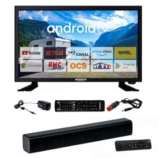 Antarion Pack TV LED 22" 55cm Smart TV Camping 12V + Barre de Son Compacte