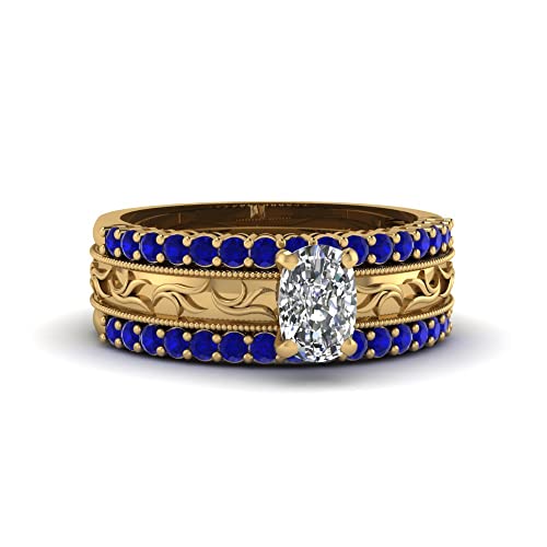 Juegos de anillos de boda de trío con talla de cojín para novios 2