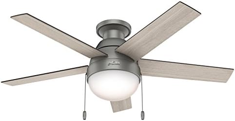 Hunter Fan 46 inch Matte Silver Finish Contemporary Celing Fan with Light Kit (Renewed)