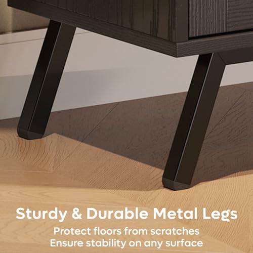 Bestier 80 Inch Black Rattan TV Stand with Storage for 85 Inch TV, 4-in-1 Mid Century Modern Entertainment Center with LED Lights, Doors and Adjustable Glass Shelves for Living Room - image 9
