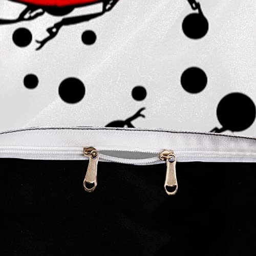 Ladybugs On Black Dotted Duvet Cover Set, Bedding Sets With Zipper Closure,1 Duvet Cover + 2 Pillow Shams, Queen Size, No Comforter #TOP5