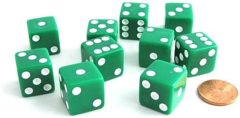 Juego de 10 dados estándar de seis caras D6 de 0.630 in, color verde