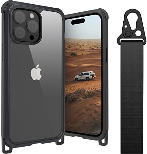MAGEASY Protective iPhone 14 Pro Max Case with Strap 6.7" - 16ft Drop Tested Protective Rugged iPhone 14 Pro Max Case with Crossbody Lanyard - Odyssey+ (6.7", 3 Lens) (Metal Frame, Mystery Black)