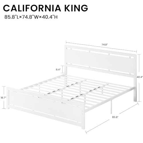 Image of LIKIMIO California King Bed Frame with Headboard and Footboard, Metal Strong Supports, Easy Assembly, Noise-Free, No Box Spring Needed, White