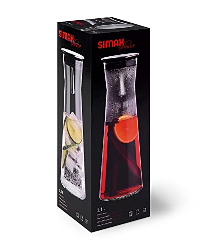 Foto von Bohemia Cristal 093 006 103 SIMAX Karaffe ca. 1100 ml aus hitzebeständigem Borosilikatglas mit praktischem Ausgießer aus Edelstahl